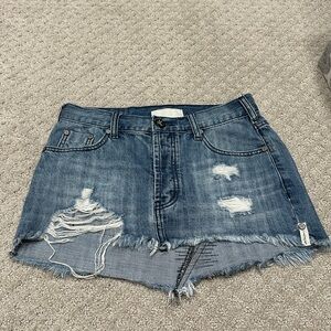 Distressed Denim Mini Skirt